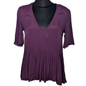 Kimchi Blue Blouse Medium Purple Long Sleeve V Neck Open Back NWT